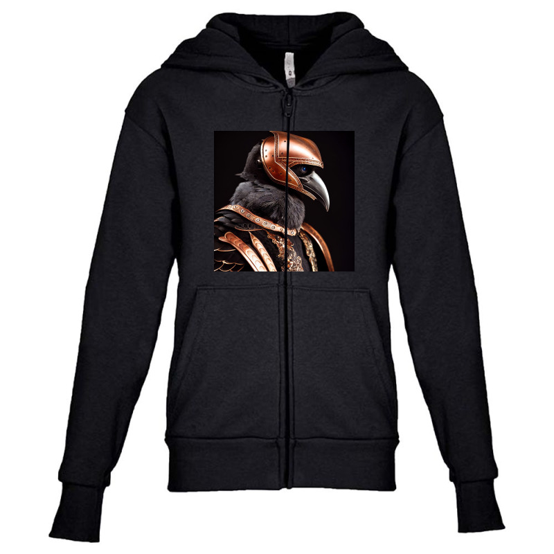 A Raven Wearing Copper, Armour And Helm Youth Zipper Hoodie | Artistshot