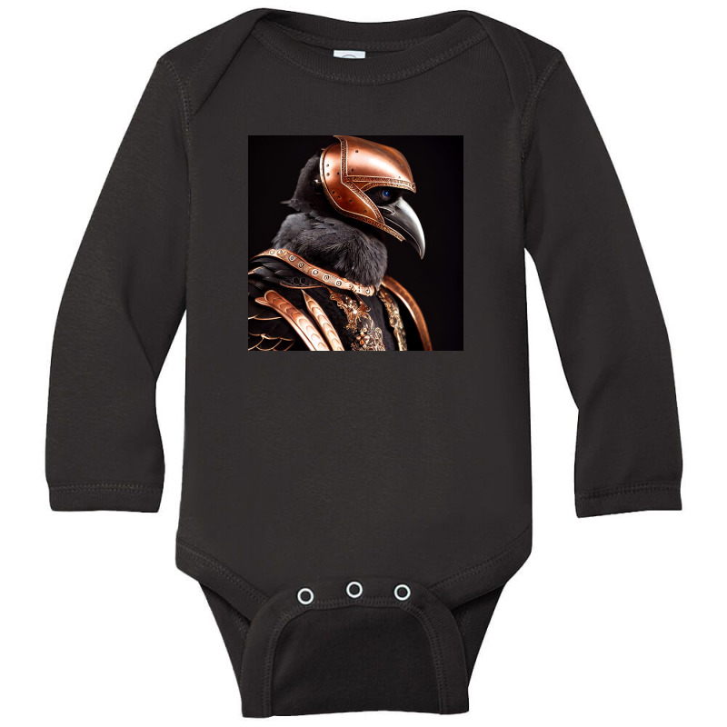 A Raven Wearing Copper, Armour And Helm Long Sleeve Baby Bodysuit | Artistshot