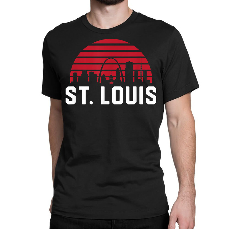 Vintage St. Louis Missouri Cityscape Retro Red Graphic T-Shirt, Women's, Size: XL, White