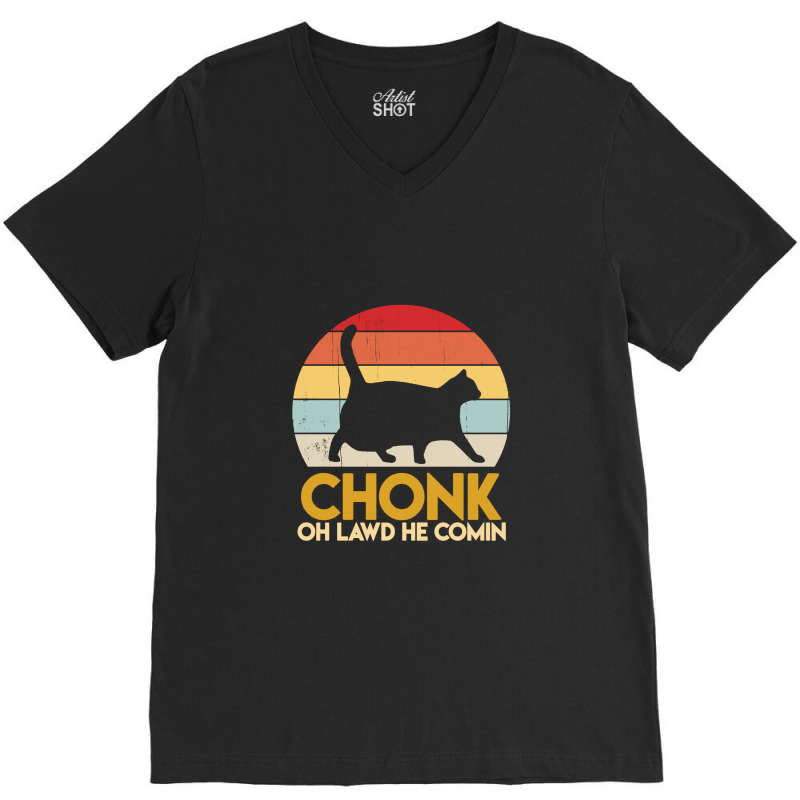 Funny Fat Cats Chonk Oh Lawd He Comin Vintage Retro Sunset V-neck Tee | Artistshot