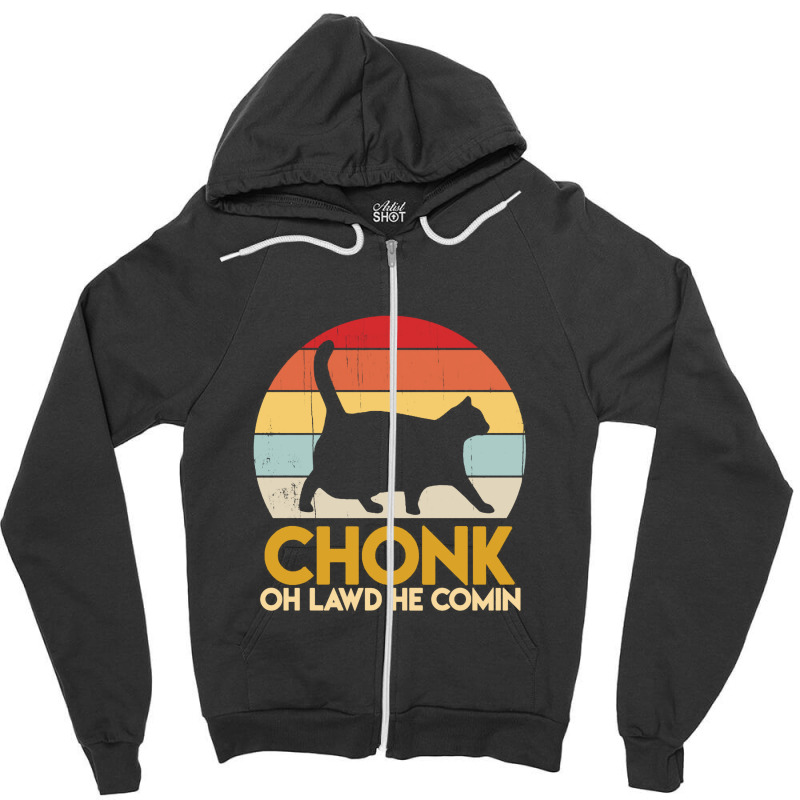 Funny Fat Cats Chonk Oh Lawd He Comin Vintage Retro Sunset Zipper Hoodie | Artistshot