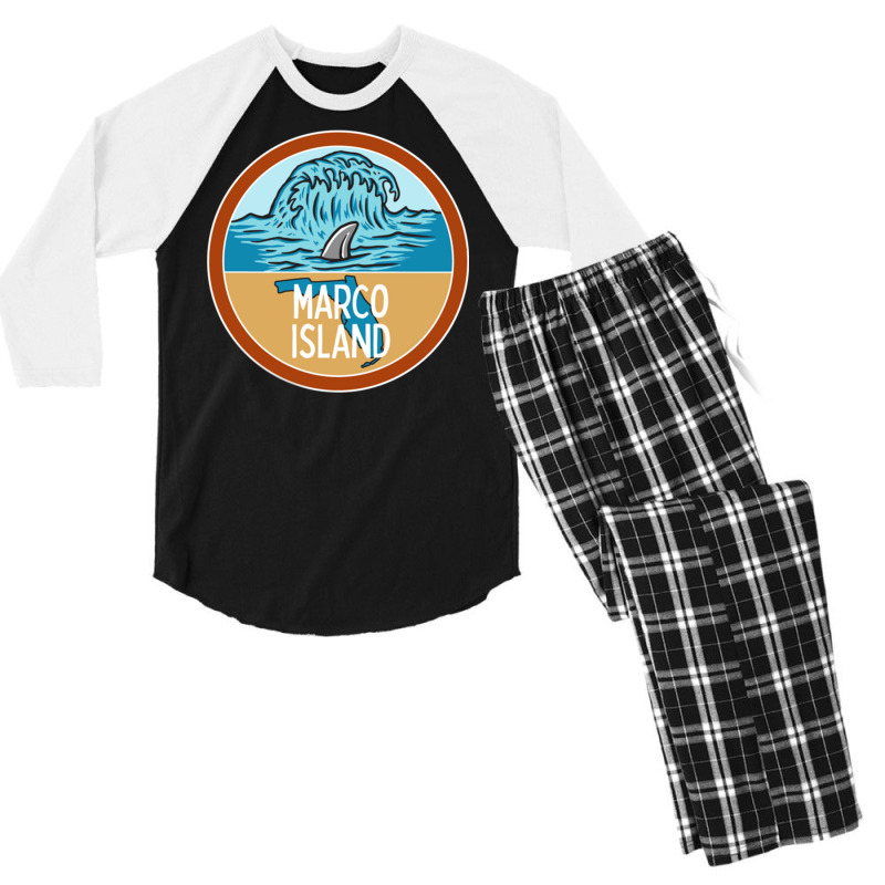 Marco Island Beach Florida Fl Ocean Wave Shark Fin Vacation Pullover H Men's 3/4 Sleeve Pajama Set | Artistshot