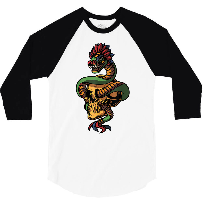 Quetzalcoatl Skull Aztec Feathered Serpent Mayan Inca T Shirt 3/4 Sleeve Shirt by KaseeDheera | Artistshot