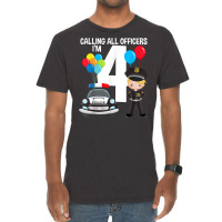 Calling All Officers Police Car 4th Birthday Boy 4 Year Old T Shirt Vintage T-shirt | Artistshot