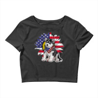 Sunflower American Flag Siberian Husky Dog Lovers Crop Top | Artistshot