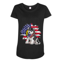 Sunflower American Flag Siberian Husky Dog Lovers Maternity Scoop Neck T-shirt | Artistshot