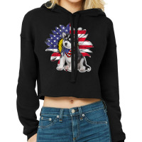 Sunflower American Flag Siberian Husky Dog Lovers Cropped Hoodie | Artistshot