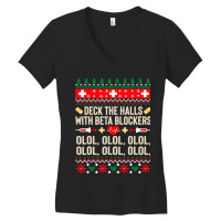 Deck The Halls With Beta Blockers Nurse Ugly Christmas Sweatshirt Women's V-neck T-shirt | Artistshot