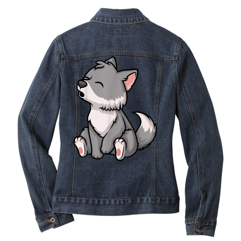 Pup Whelp Wolf Anime Chibi Kawaii Japanese Funny Design T Shirt Ladies Denim Jacket by uekirstockpg | Artistshot