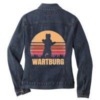 Wartburg Tennessee Vintage Bear Distressed Retro 80s Sunset Premium Ladies Denim Jacket | Artistshot