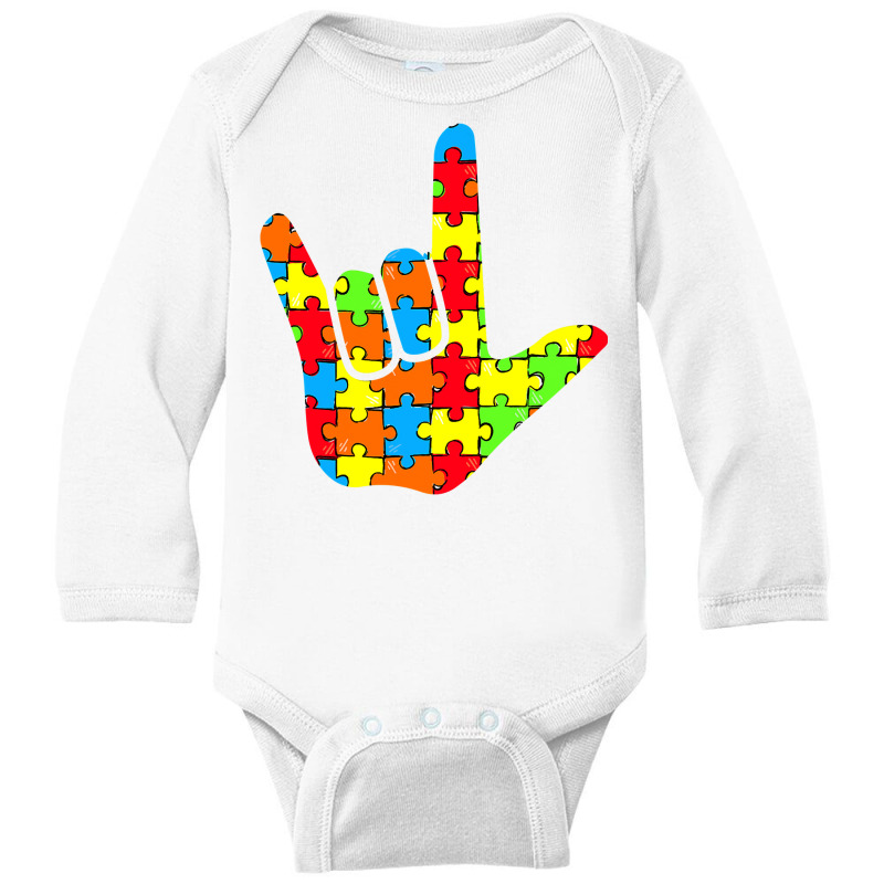 Asl Love Sign Language Autism Gift Awareness Support T Shirt Long Sleeve Baby Bodysuit by sieuduong86 | Artistshot