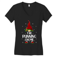 Red Buffalo Plaid Matching The Running Gnome Christmas Women's V-neck T-shirt | Artistshot