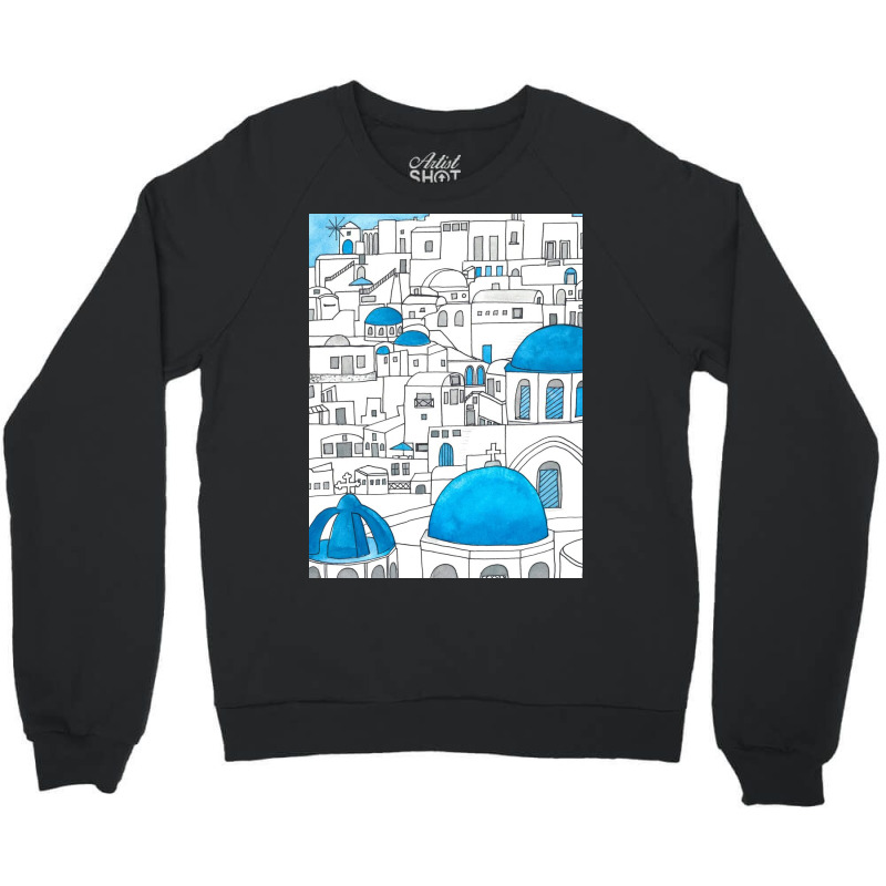 Santorini Blue And White Paradise Crewneck Sweatshirt by Kelly J | Artistshot