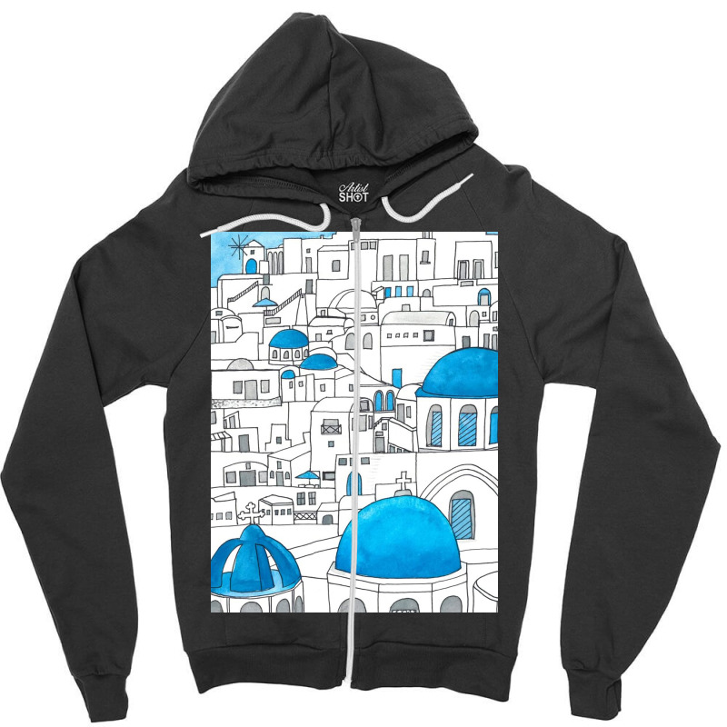 Santorini Blue And White Paradise Zipper Hoodie by Kelly J | Artistshot