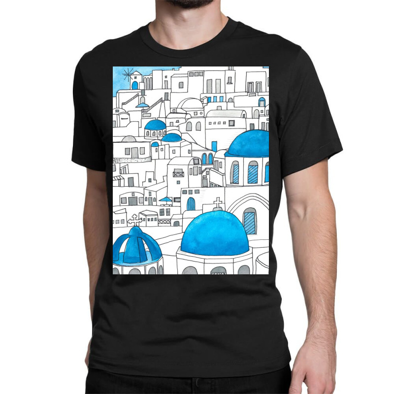 Santorini Blue And White Paradise Classic T-shirt by Kelly J | Artistshot