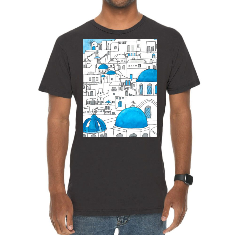 Santorini Blue And White Paradise Vintage T-Shirt by Kelly J | Artistshot