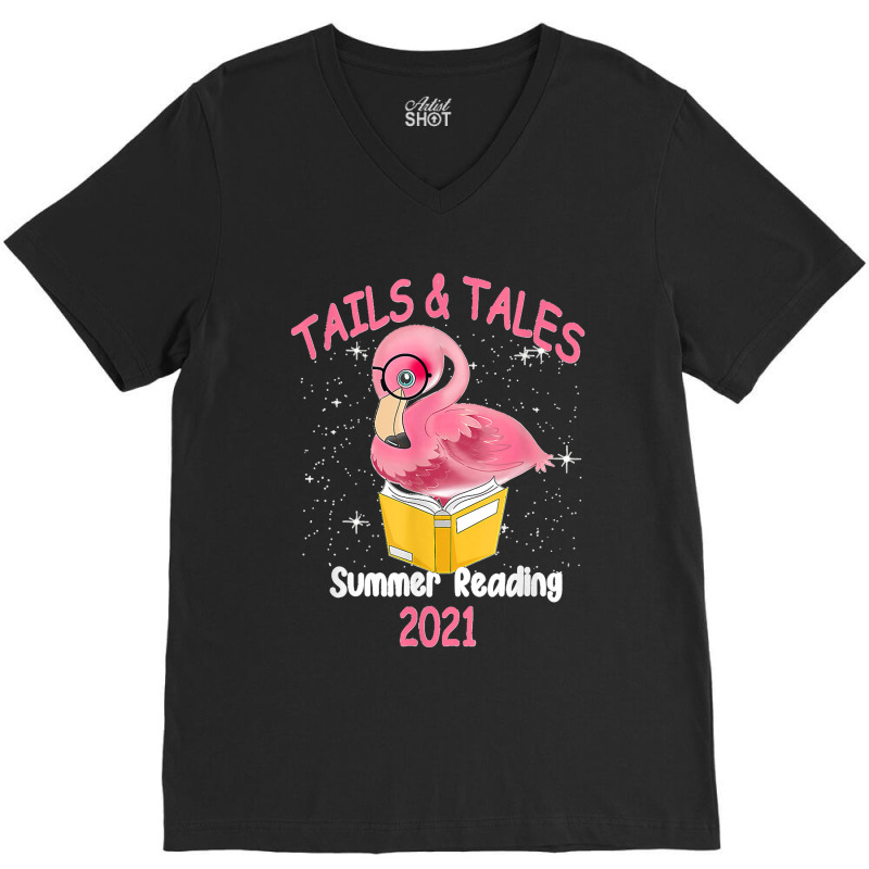 Tails And Tales Summer Reading 2021 Flamingo Book Lovers V-neck Tee | Artistshot