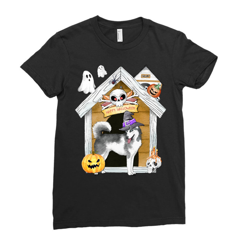 Funny Halloween Siberian Husky T  Shirt Halloween Siberian Husky Dog W Ladies Fitted T-Shirt by lebanesebetrayed | Artistshot