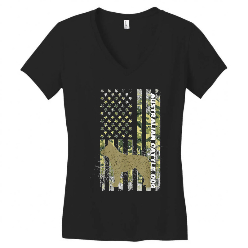 Vintage Hunting Camouflage Us Flag Australian Cattle Dog Women's V-Neck T-Shirt by WirtzRichard | Artistshot