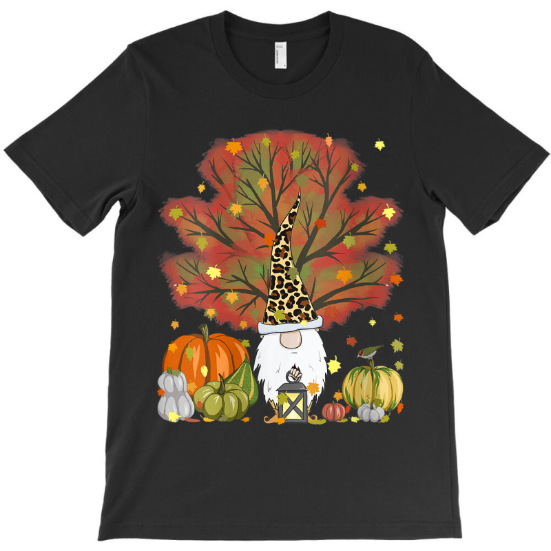 Womens Funny Fall Gnome Leopard Pumpkin Autumn Leaves Thanksgiving T-shirt | Artistshot