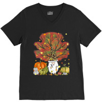 Womens Funny Gnome Leopard & Pumpkin Autumn Leaves Thanksgiving V-neck Tee | Artistshot