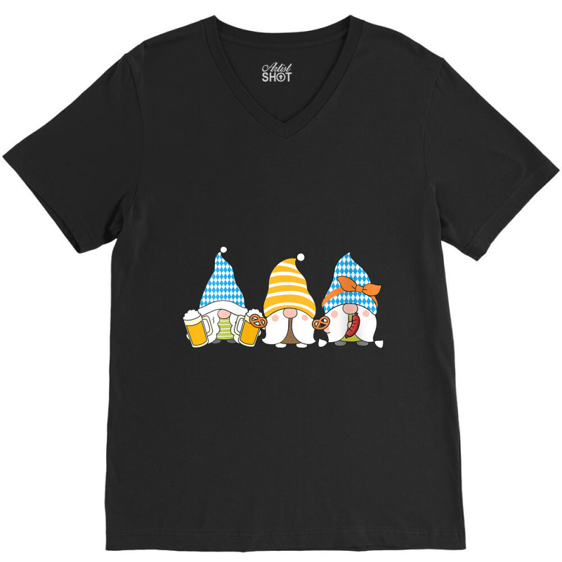 Womens Gnomes Eating Oktoberfest Prfetzel Sausage Bratwurst German V-neck Tee | Artistshot