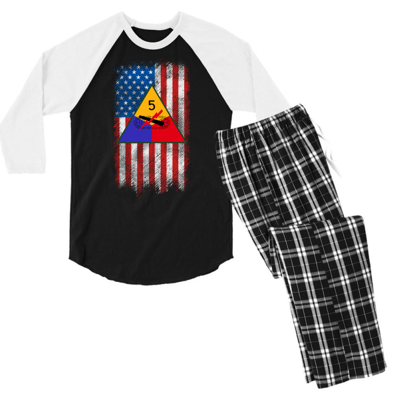 5th Armored Division 5th Ad American Flag Long Sleeve T Shirt Men's 3/4 Sleeve Pajama Set | Artistshot