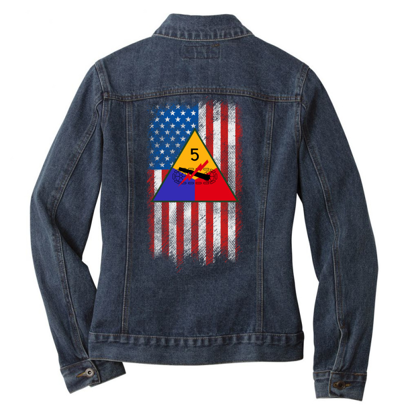 5th Armored Division 5th Ad American Flag Long Sleeve T Shirt Ladies Denim Jacket | Artistshot