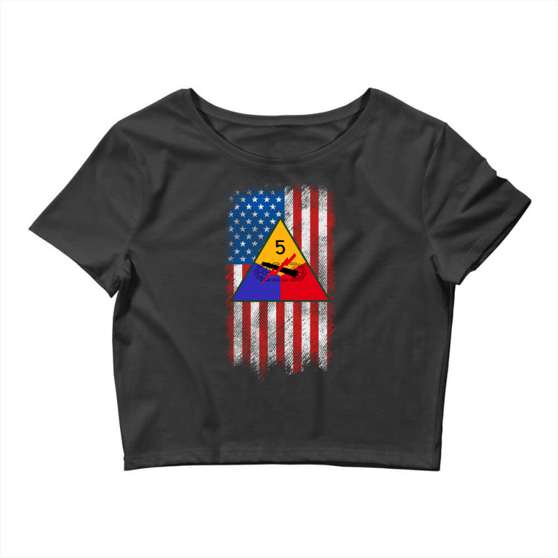 5th Armored Division 5th Ad American Flag Long Sleeve T Shirt Crop Top | Artistshot