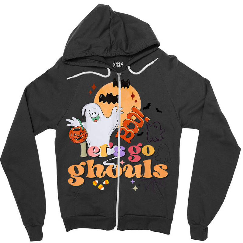 Retro Vintage Groovy Let's Go Ghouls Halloween Ghost Costume T Shirt Zipper Hoodie | Artistshot