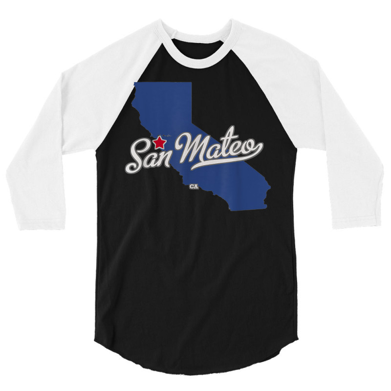 San Mateo California Ca Map T Shirt 3/4 Sleeve Shirt | Artistshot