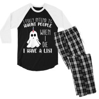 Womens I Fully Intend To Haunt People When I Die Funny Ghost Men's 3/4 Sleeve Pajama Set | Artistshot