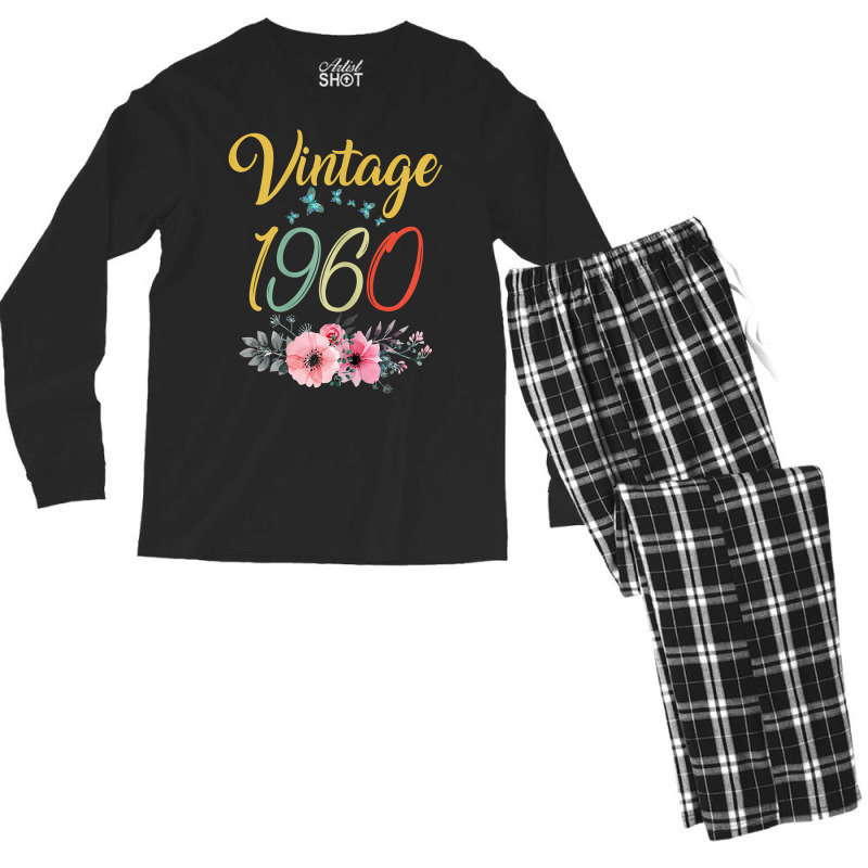 Womens Vintage 1960 Sunflower 63rd Birthday Awesome Since 1960 T Shirt Men's Long Sleeve Pajama Set | Artistshot