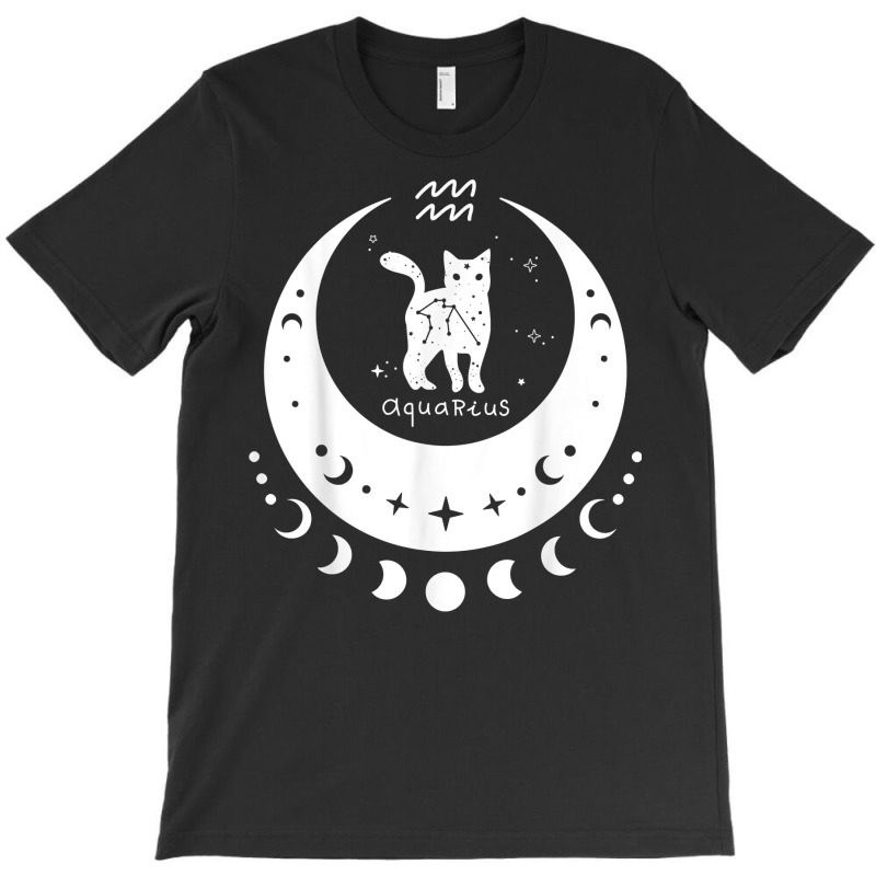 Zodiac Aquarius Horoscope Astrology Cat Crescent Moon T Shirt T-shirt | Artistshot