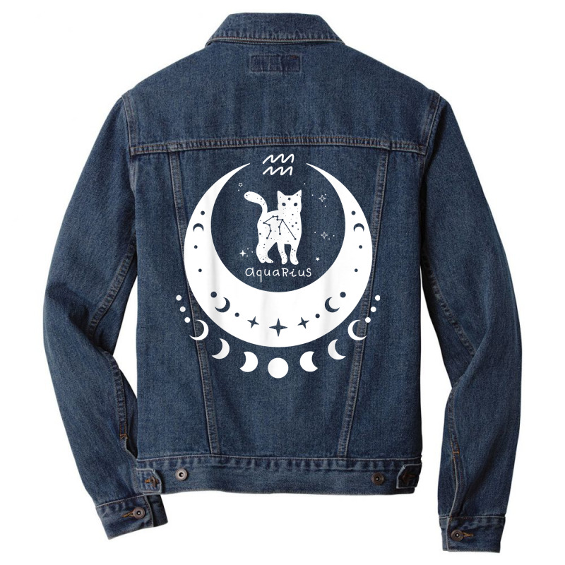 Zodiac Aquarius Horoscope Astrology Cat Crescent Moon T Shirt Men Denim Jacket | Artistshot