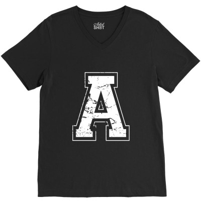 Initial Letter A White Jersey Sports Athletic Player  Jersey Letter A V-neck Tee Designed By Jamulangsing