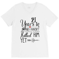 Womens 21st Wedding Anniversary For Her & Wife 21 Years Of Marriage V V-neck Tee | Artistshot