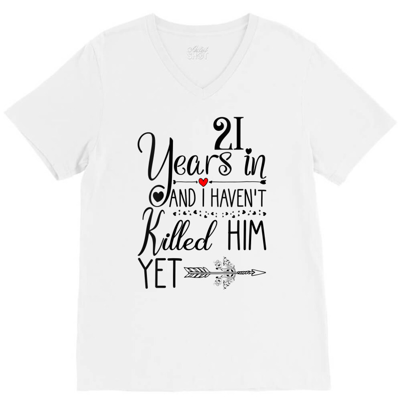 Womens 21st Wedding Anniversary For Her & Wife 21 Years Of Marriage V V-neck Tee | Artistshot