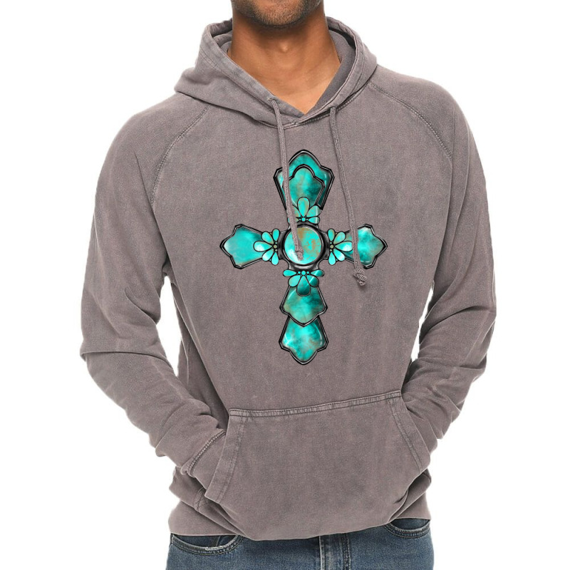 Western Turquoise Gemstone Cross Vintage Hoodie | Artistshot