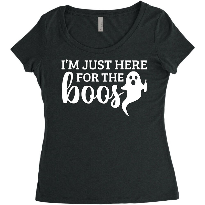 Halloween T  Shirti´m Just Here For The Boos Ghost White Stroke Text Women's Triblend Scoop T-shirt by cauliflowermortgage | Artistshot