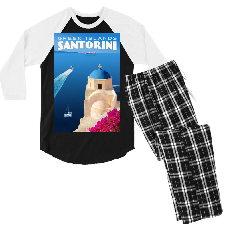 Vintage Style Santorini Travel Men's 3/4 Sleeve Pajama Set | Artistshot