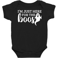 Halloween T  Shirti´m Just Here For The Boos Ghost White Stroke Text Baby Bodysuit | Artistshot