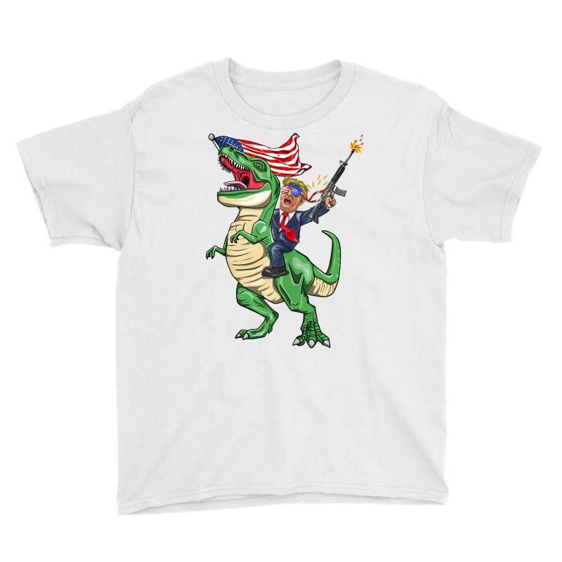 Machine Gun Trump On T Rex Dinosaur With American Flag Tank Top Youth Tee | Artistshot