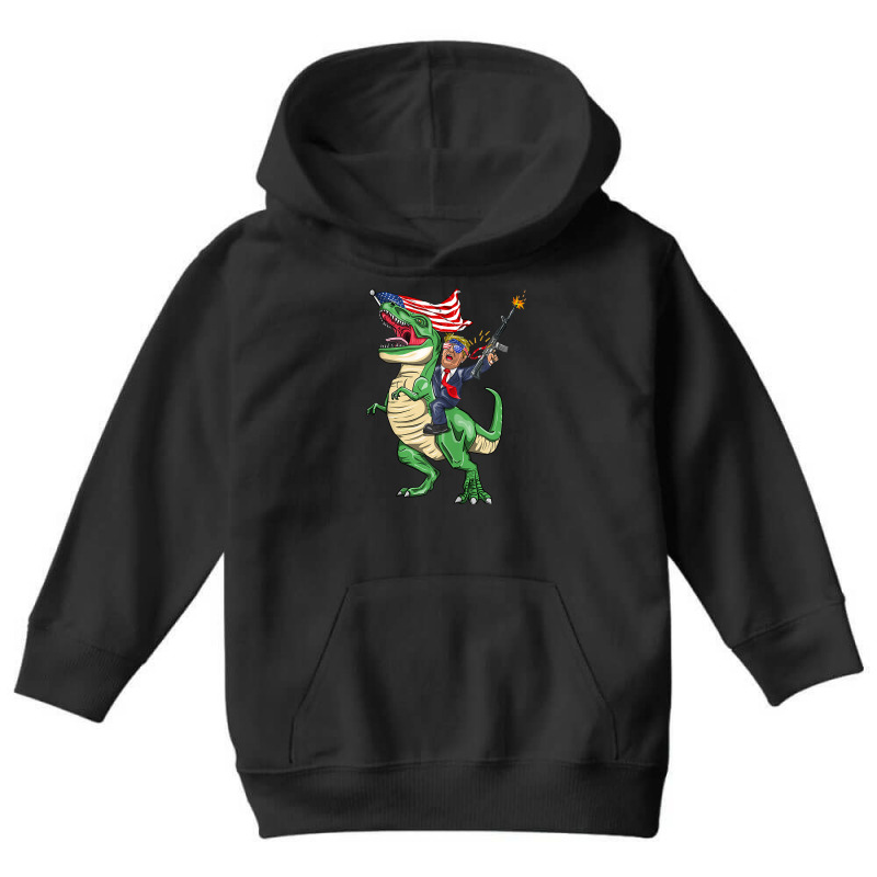 Machine Gun Trump On T Rex Dinosaur With American Flag Tank Top Youth Hoodie | Artistshot