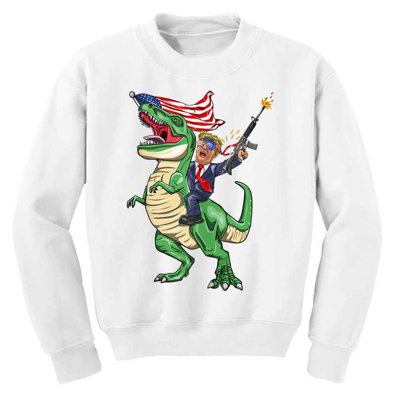 Machine Gun Trump On T Rex Dinosaur With American Flag Tank Top Youth Sweatshirt | Artistshot