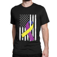 Bladder Cancer Awareness Purple Gold Ribbon American Flag Classic T-shirt | Artistshot