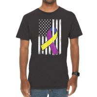 Bladder Cancer Awareness Purple Gold Ribbon American Flag Vintage T-shirt | Artistshot