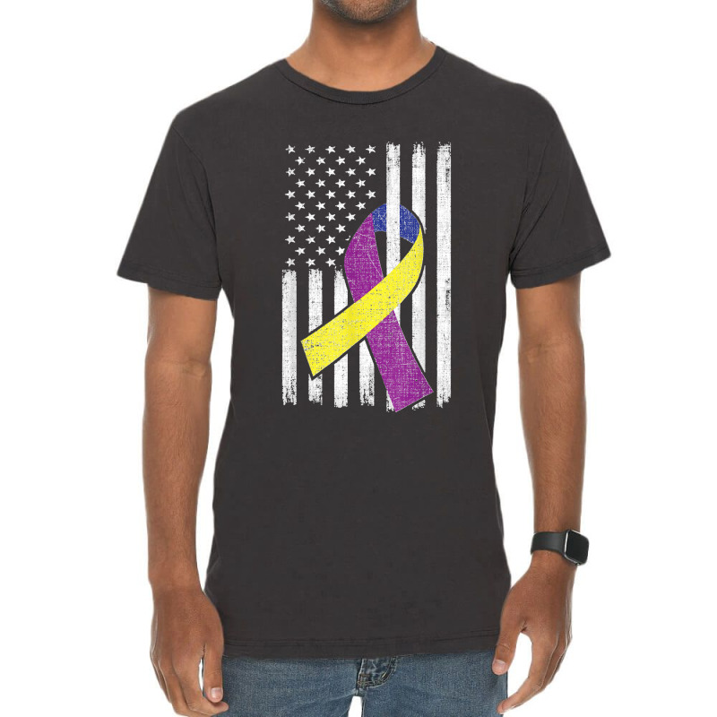 Bladder Cancer Awareness Purple Gold Ribbon American Flag Vintage T-Shirt by WirtzRichard | Artistshot