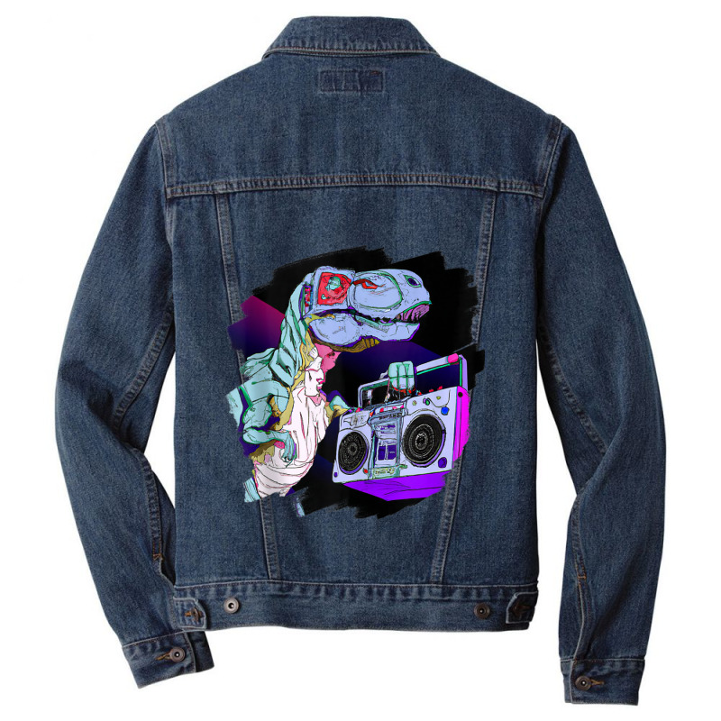 T Rex Dinosaur Stereo Techno Tyrannosaurus Rex Dj Music Mens Funny Men Denim Jacket | Artistshot