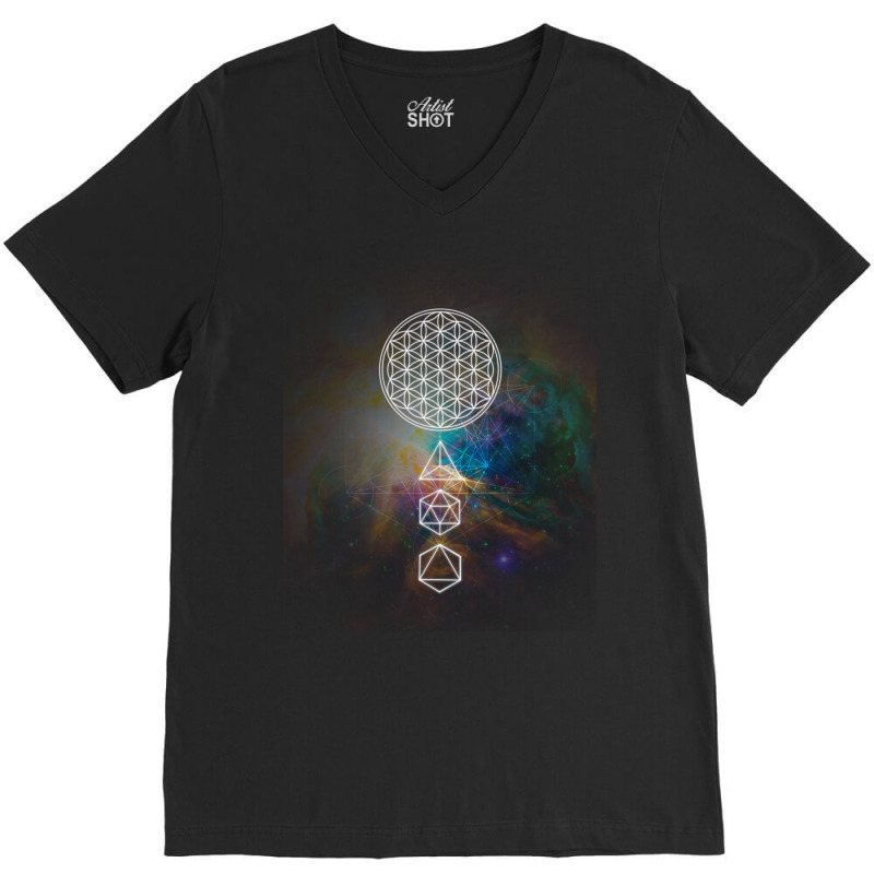 Flower Of Life Platonic Solids Mandala Long Sleeve T Shirt V-Neck Tee by KaseeDheera | Artistshot